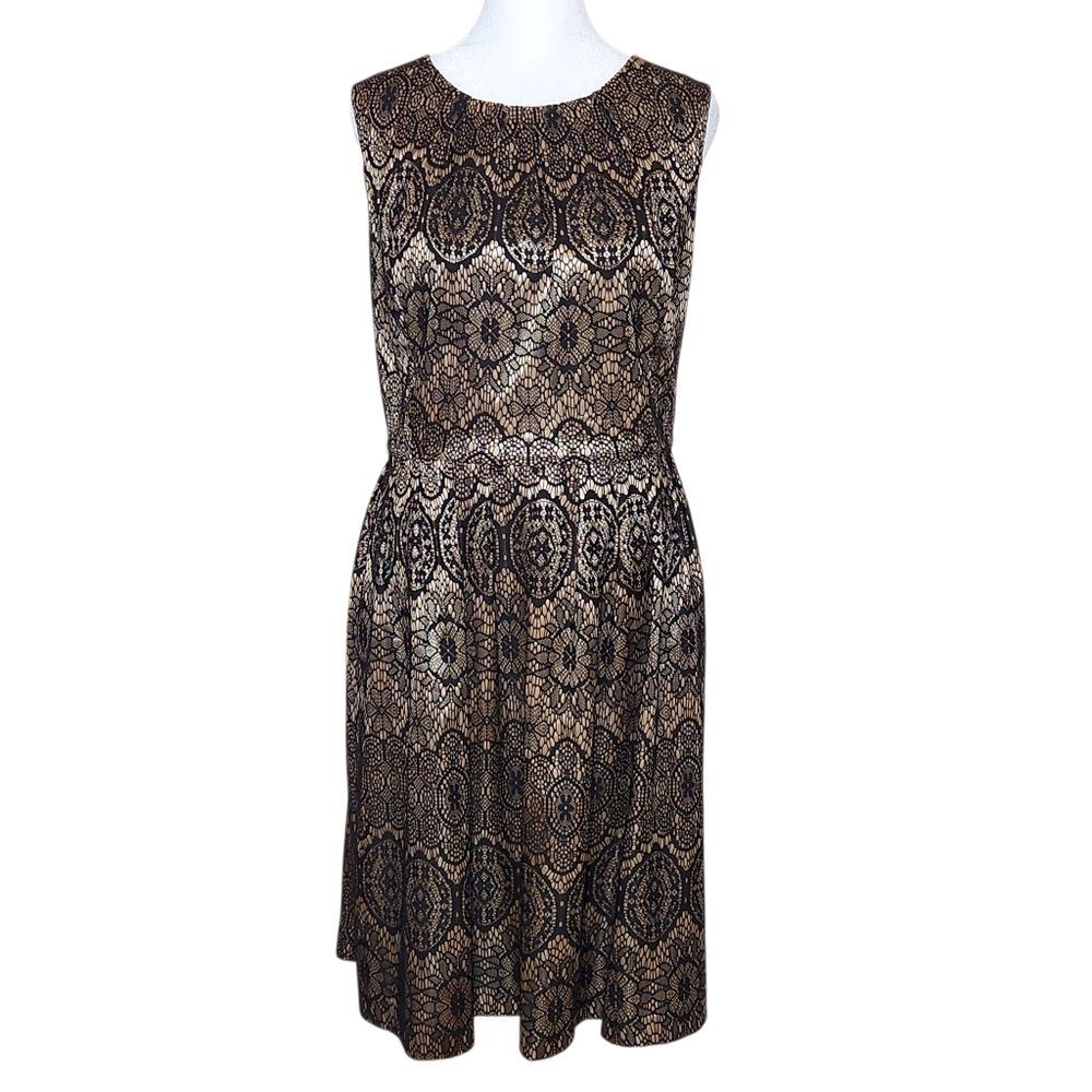 Ellen Tracy Black Lace Overlay Fit and Flare Dress Gold 14 Retro Glam Coquette
